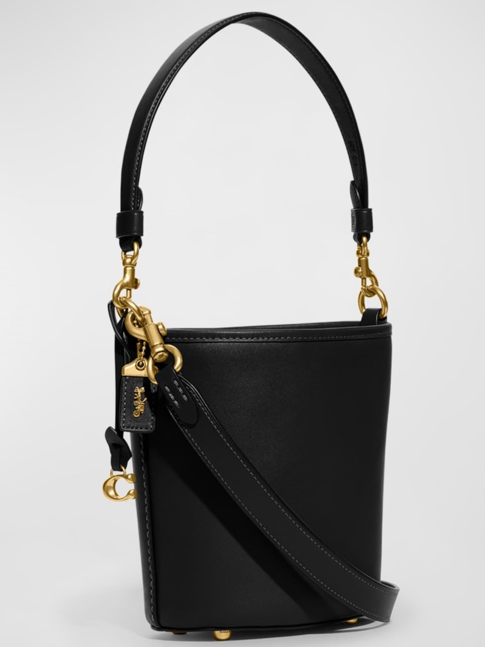 Black Coach Dakota GLV Leather Bucket Bag with Gold Hardware - Women